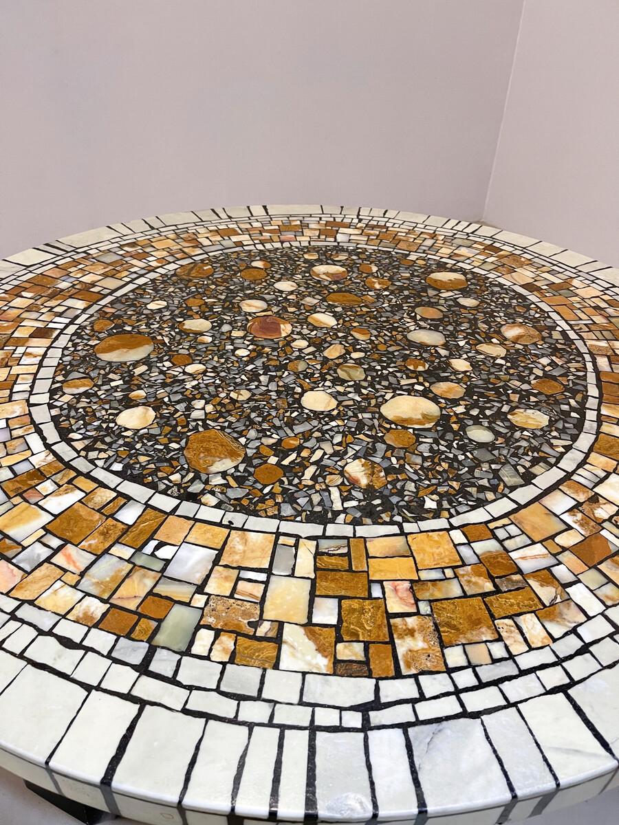 Mid-Century Modern Coffee Table by Heinz Lilienthal, Marble Stone Mosaic Top In Good Condition In Brussels, BE