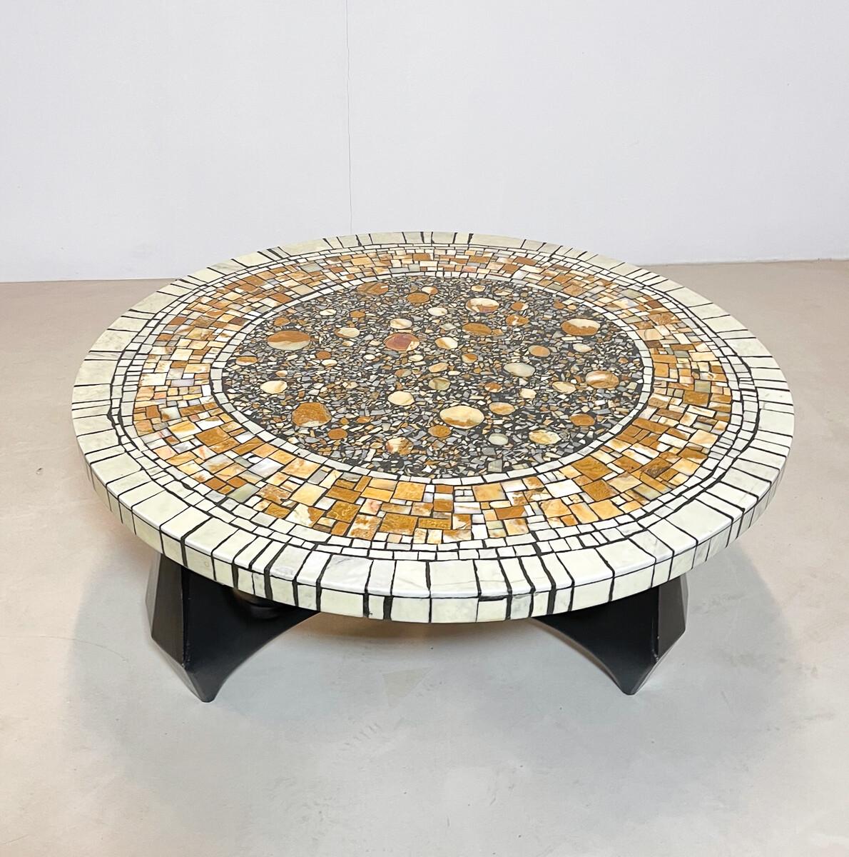 Mid-Century Modern Coffee Table by Heinz Lilienthal, Marble Stone Mosaic Top 2