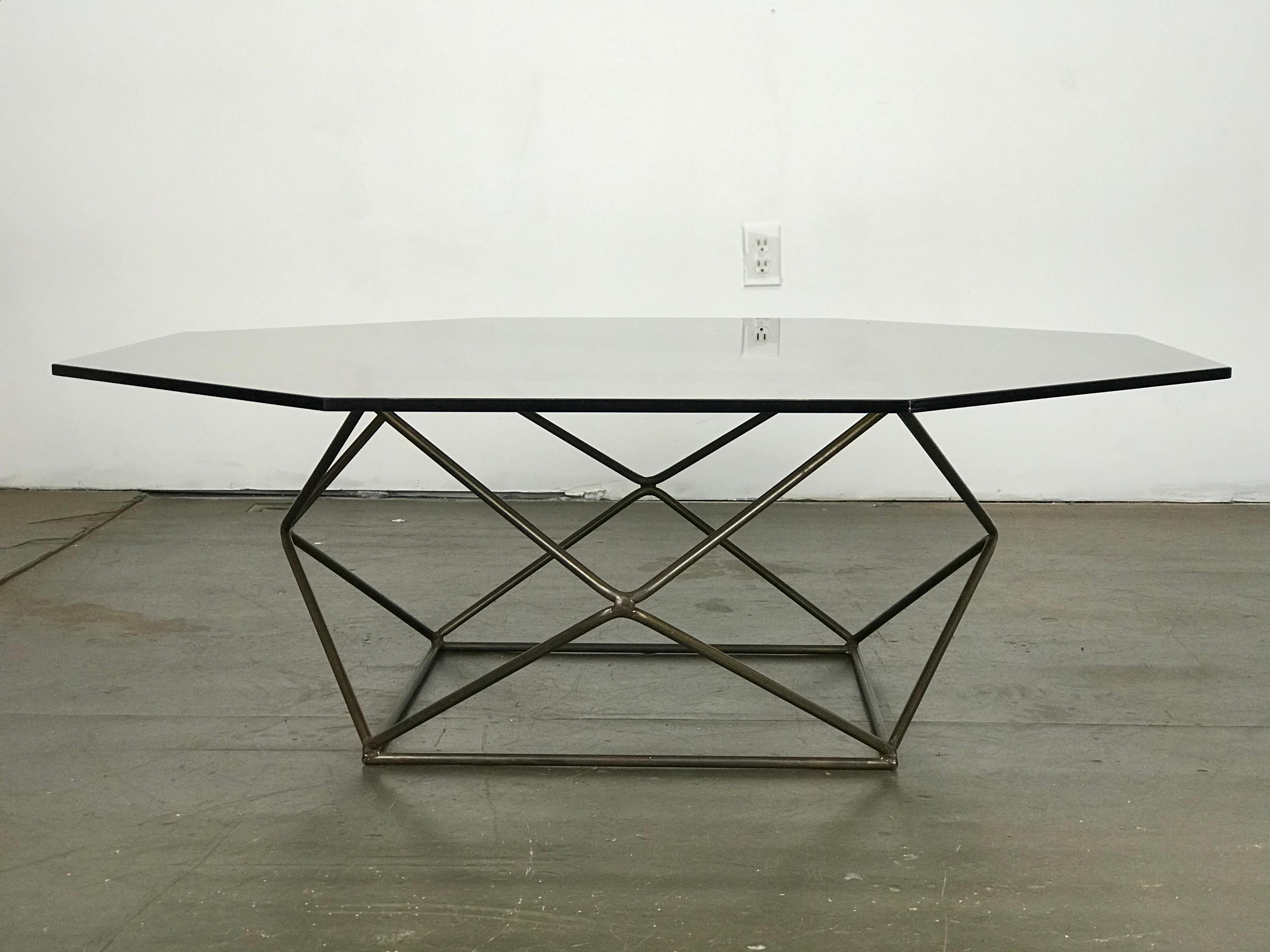 Mid-Century Modern Coffee Table by Milo Baughman in Glass and Bronzed Steel In Good Condition In Framingham, MA