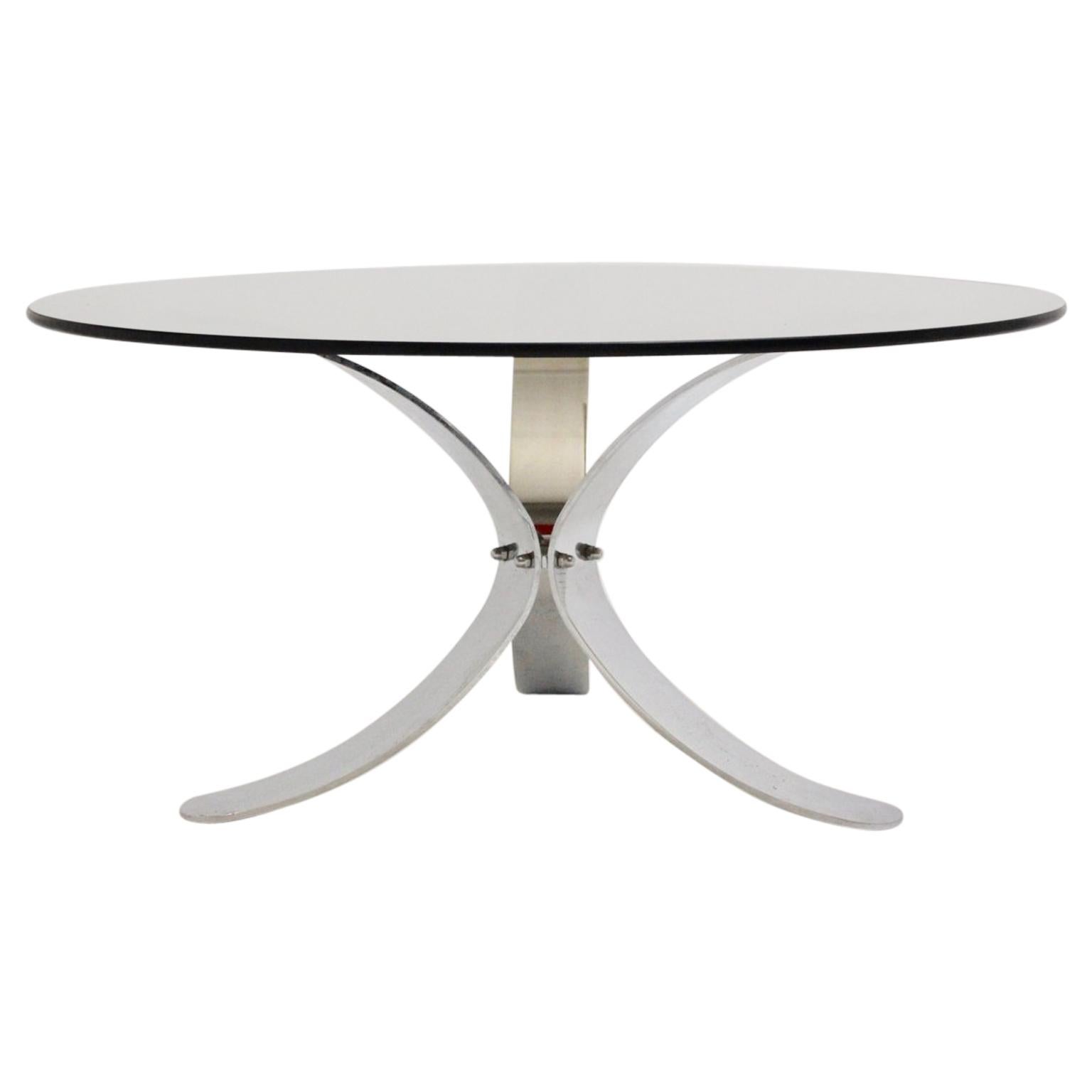 Table basse moderne du milieu du siècle dernier en métal chromé et verre fumé, Allemagne vers 1970