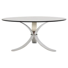 Mid-Century Modern Coffee Table Chromed Metal Smoked Glass, Germany c 1970