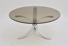Mid-Century Modern Coffee Table Chromed Metal Smoked Glass, Germany c 1970