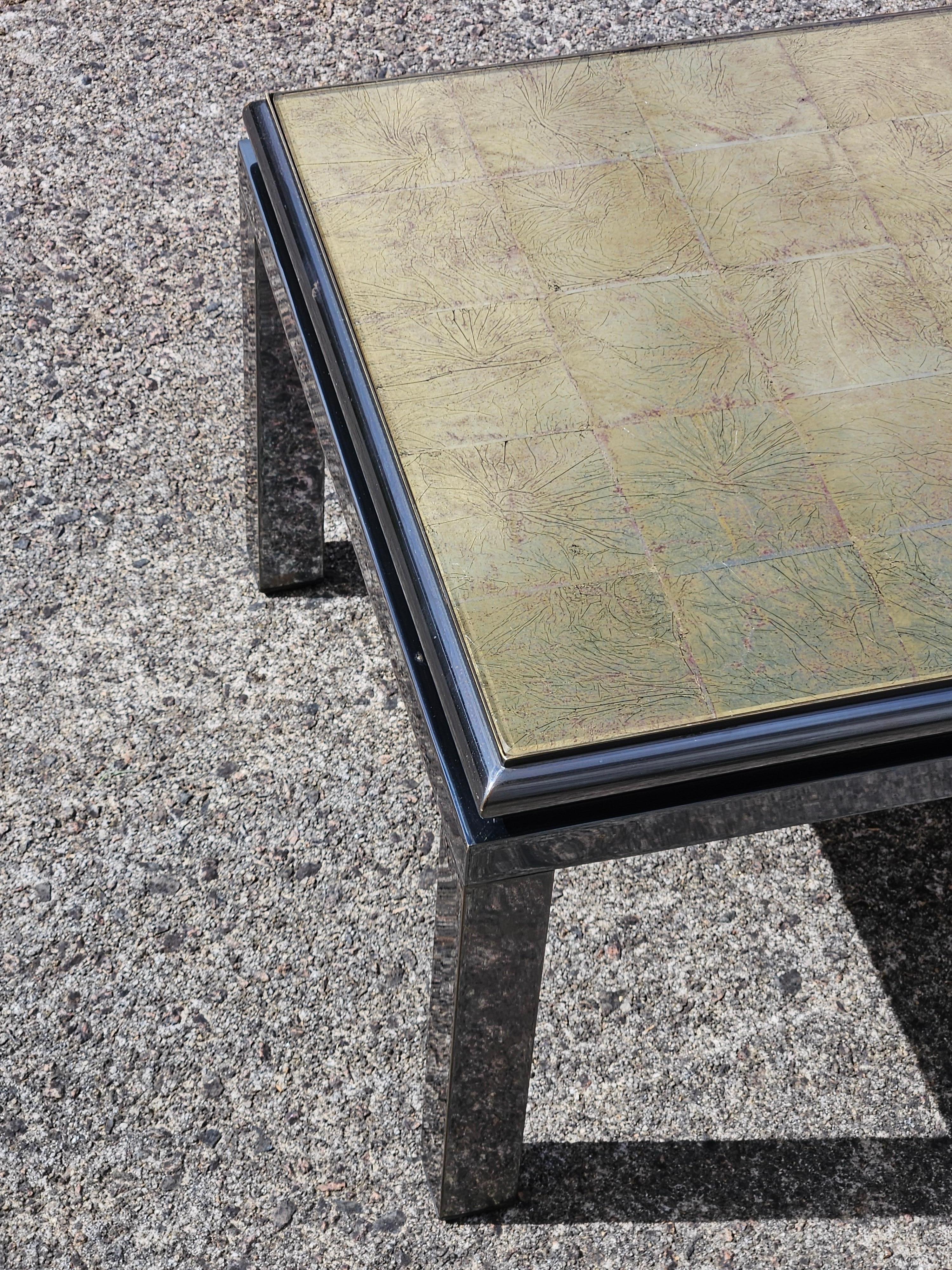 Mesa de centro moderna de mediados de siglo Vidrio dorado de Guy Lefebvre para Maison Jansen en venta 3