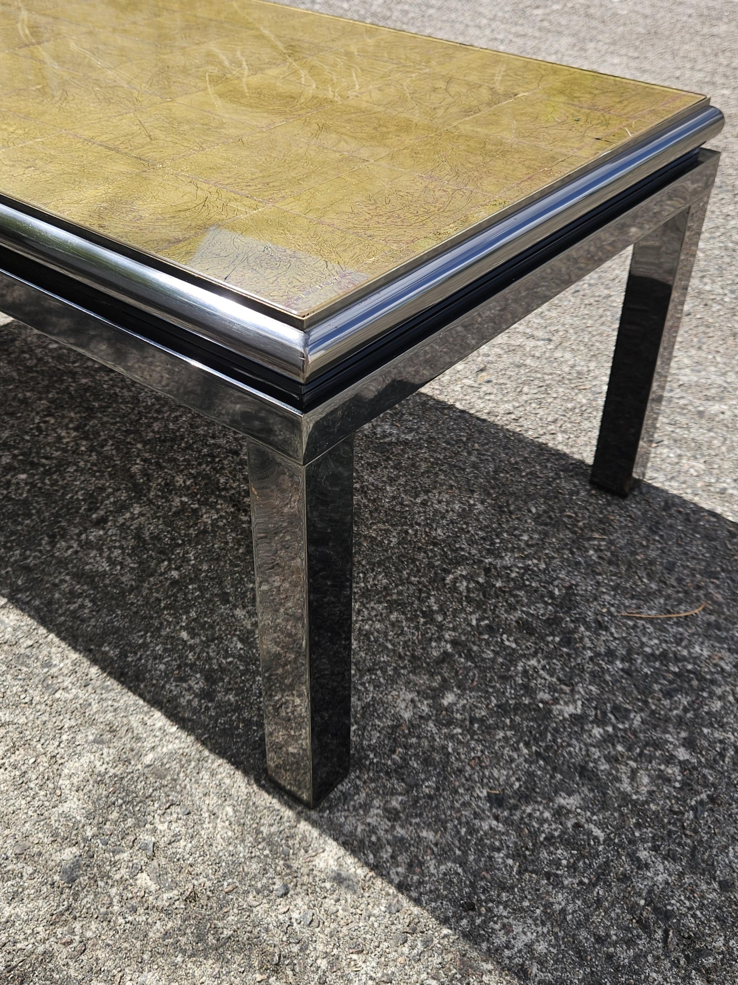 Mesa de centro moderna de mediados de siglo Vidrio dorado de Guy Lefebvre para Maison Jansen en venta 4