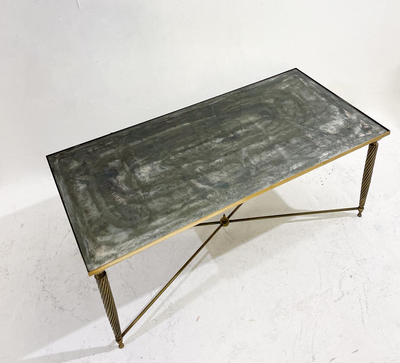 Mid-Century Modern Coffee Table, Glass and Brass For Sale 1