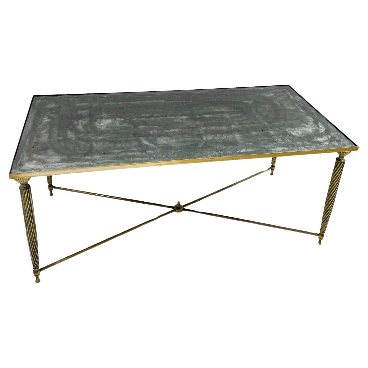 Mid-Century Modern Coffee Table, Glass and Brass For Sale