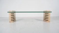 Mid-Century Modern Coffee Table, Glass and Travertine, Italy, 1970S