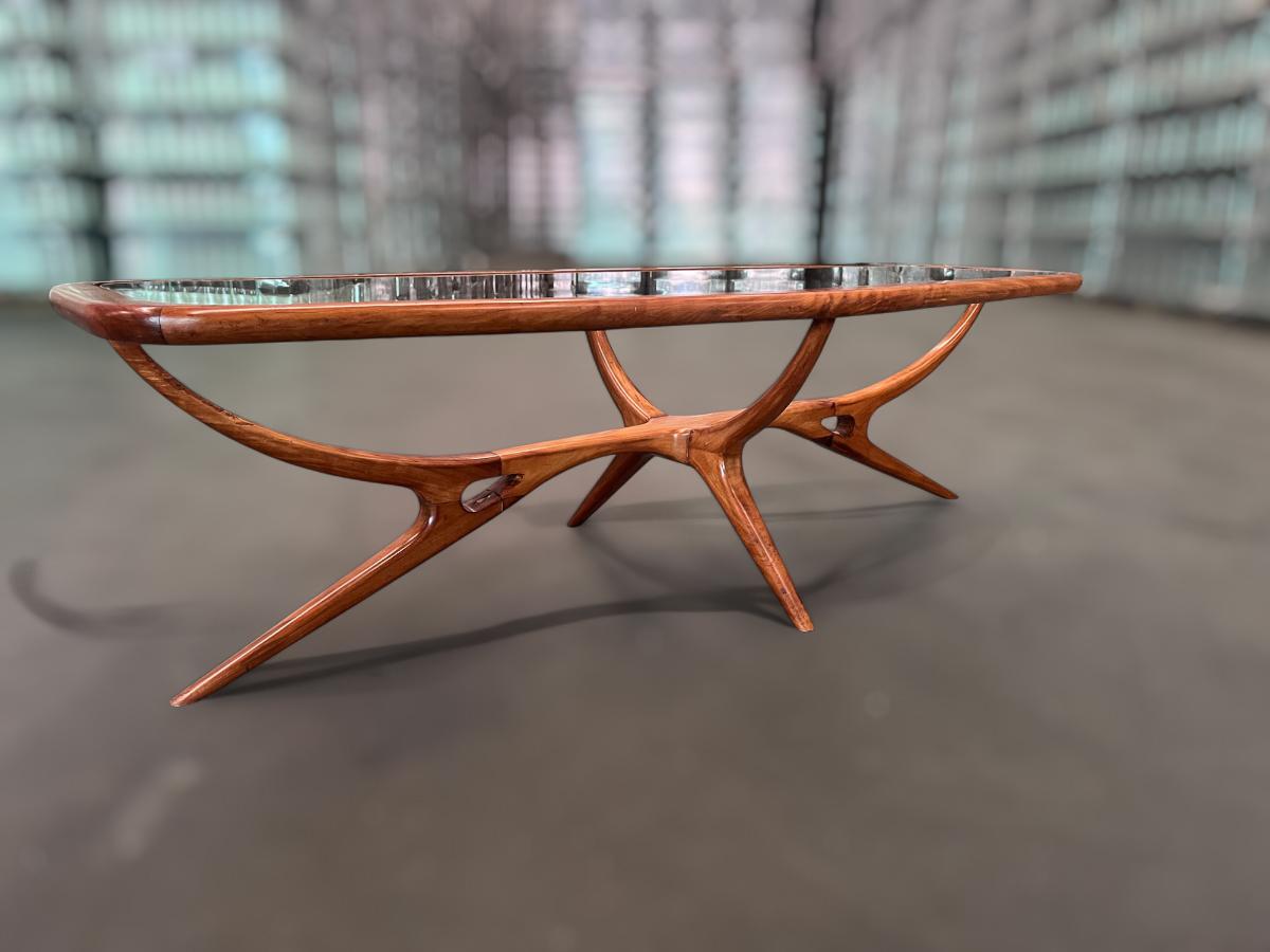 Mid-Century Modern Table basse moderne du milieu du siècle en caviuna et verre, Giuseppe Scapinelli, Brésil en vente