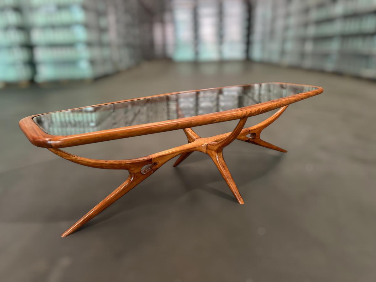 Brésilien Table basse moderne du milieu du siècle en caviuna et verre, Giuseppe Scapinelli, Brésil en vente