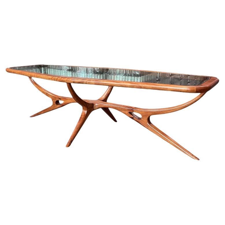 Table basse moderne du milieu du siècle en caviuna et verre, Giuseppe Scapinelli, Brésil