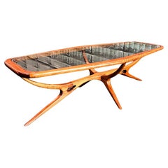 Table basse moderne du milieu du siècle en caviuna et verre, Giuseppe Scapinelli, Brésil