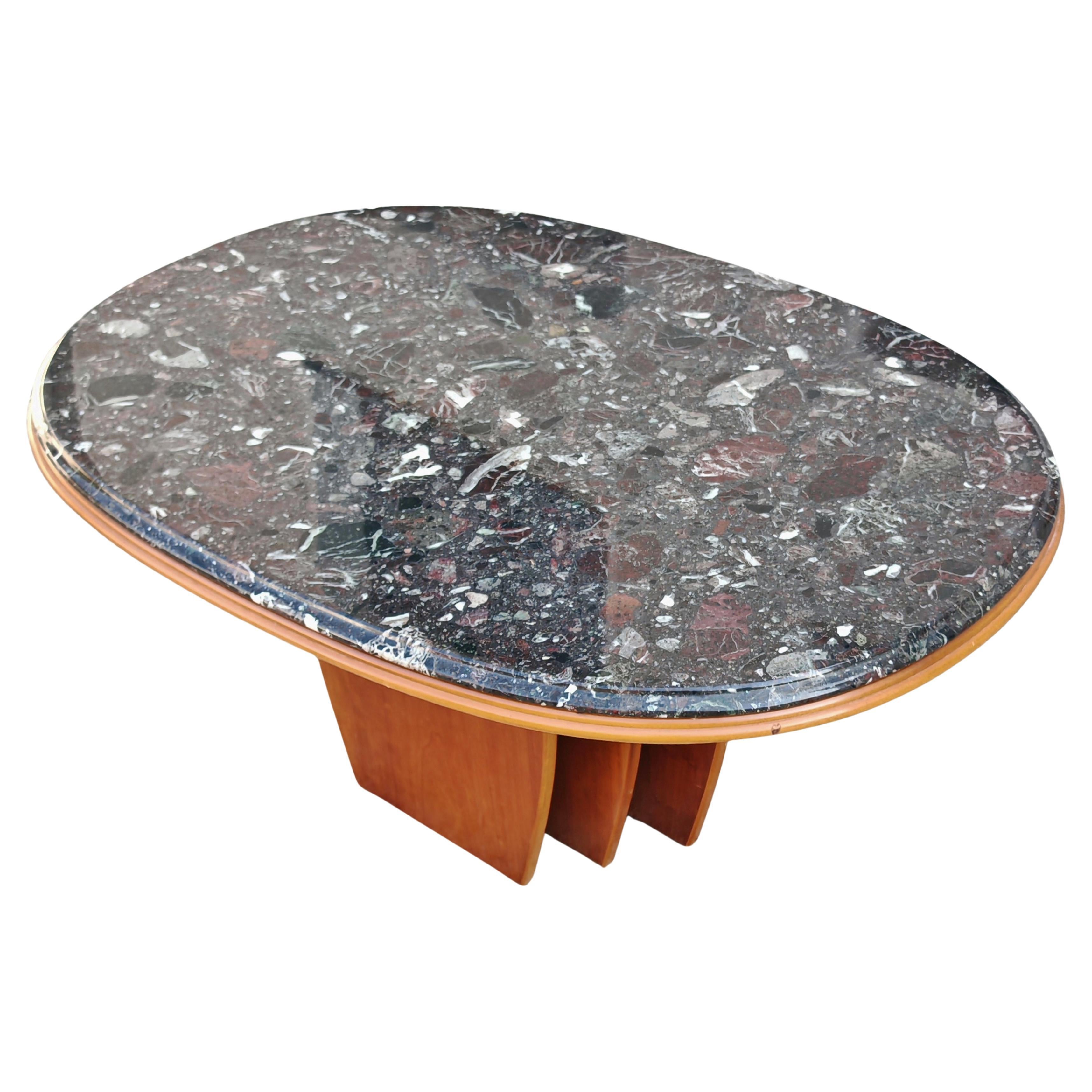 Mid Century Modern Coffee Table in Cherry Wood and Granite Top, Denmark 1970s For Sale