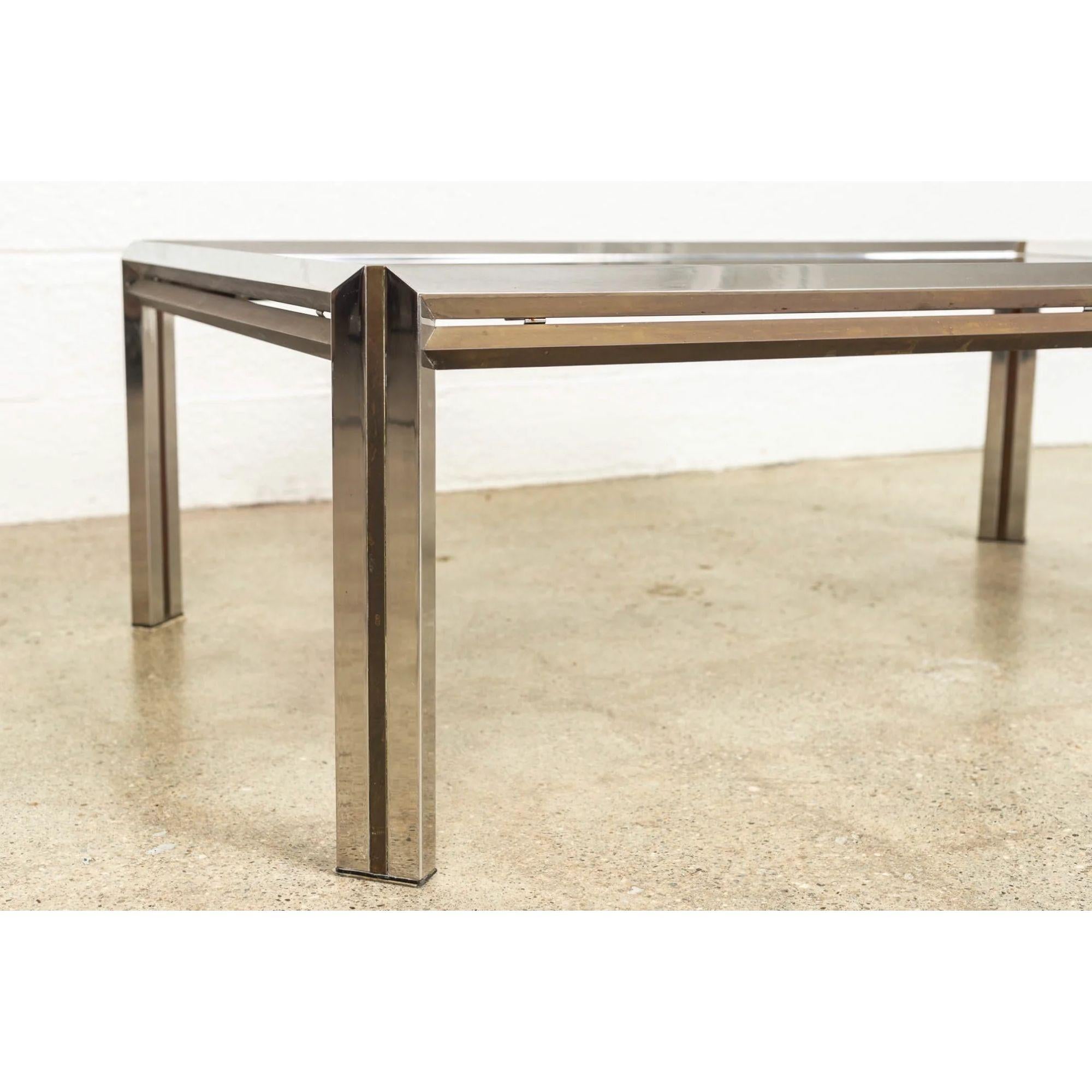 Mid-Century Modern Coffee Table in Chrome, Brass and Glass, 1970s For Sale 6