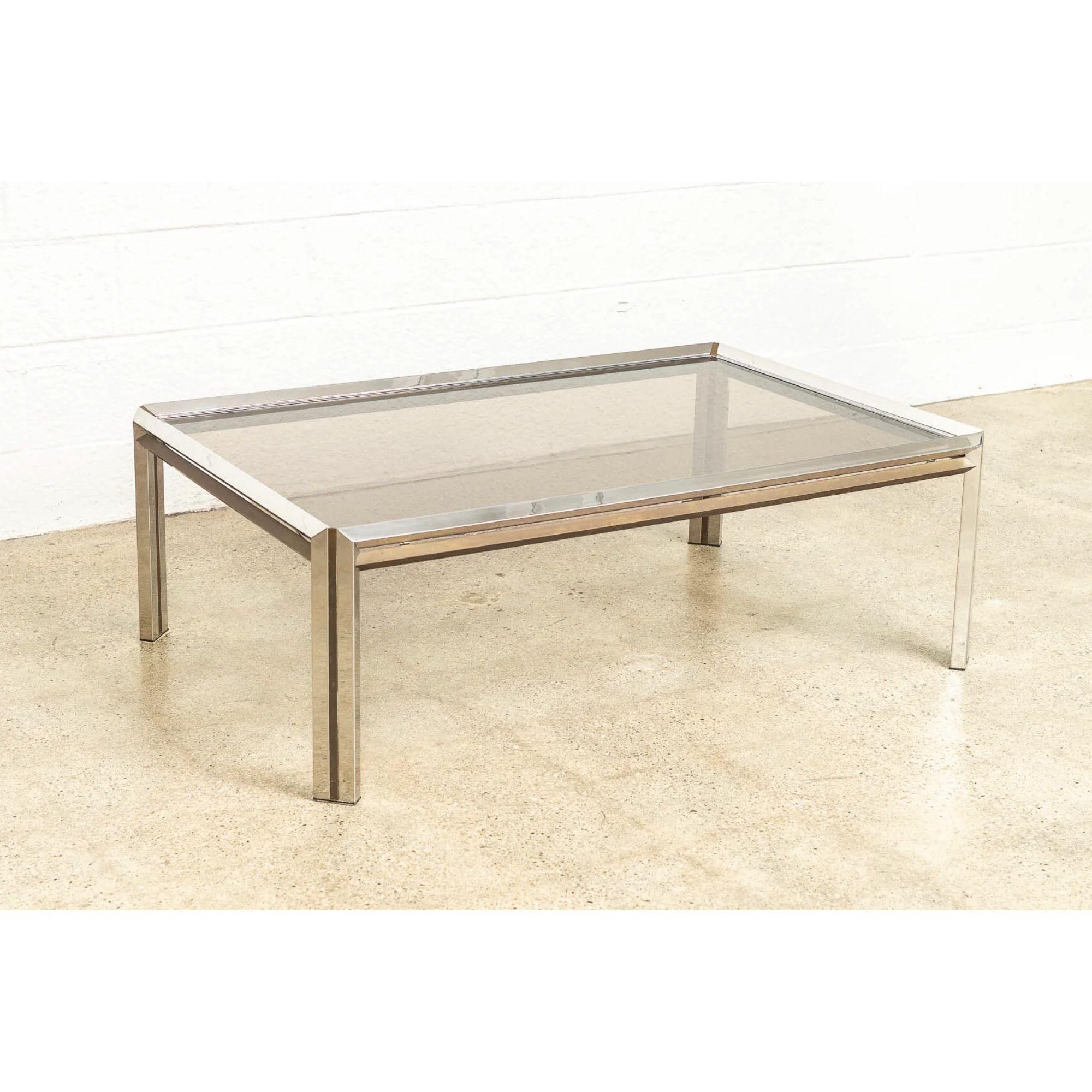 Unknown Mid-Century Modern Coffee Table in Chrome, Brass and Glass, 1970s For Sale