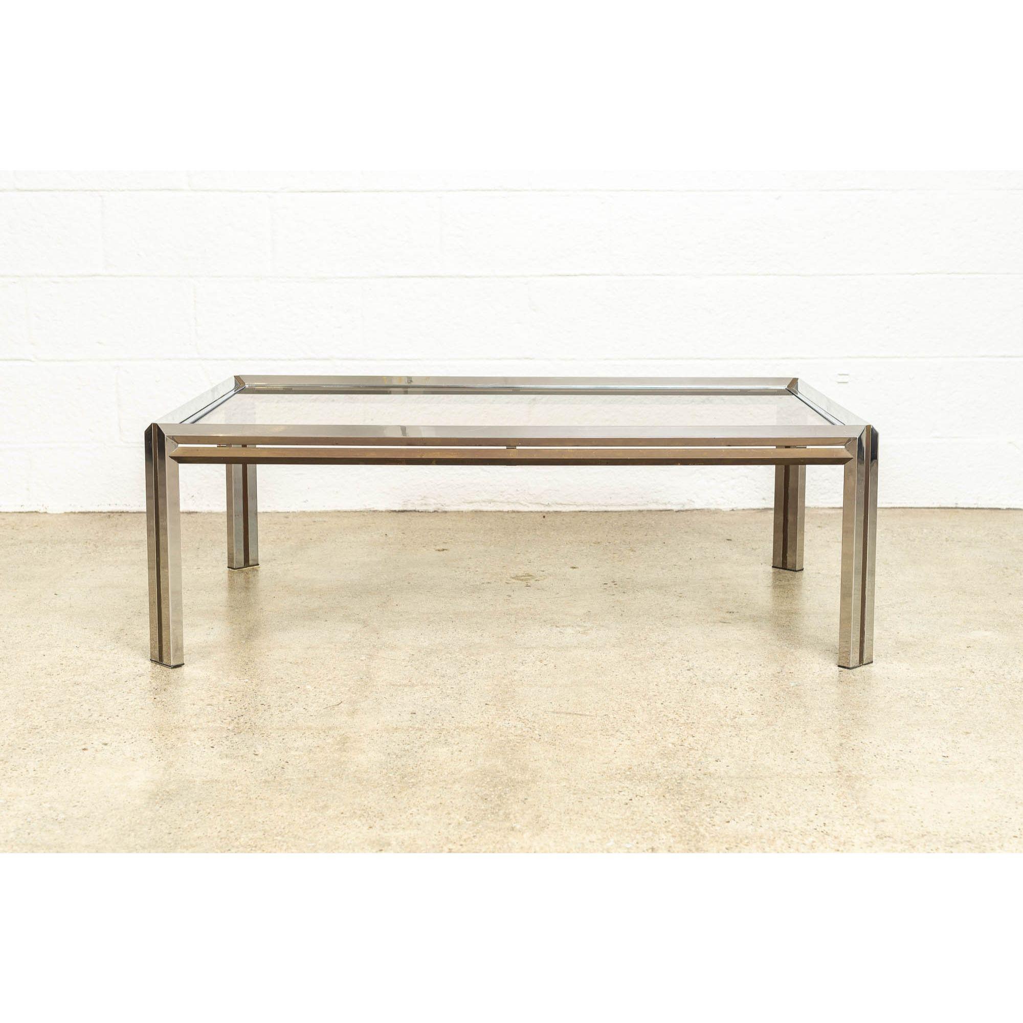 Mid-Century Modern Coffee Table in Chrome, Brass and Glass, 1970s In Good Condition For Sale In Detroit, MI