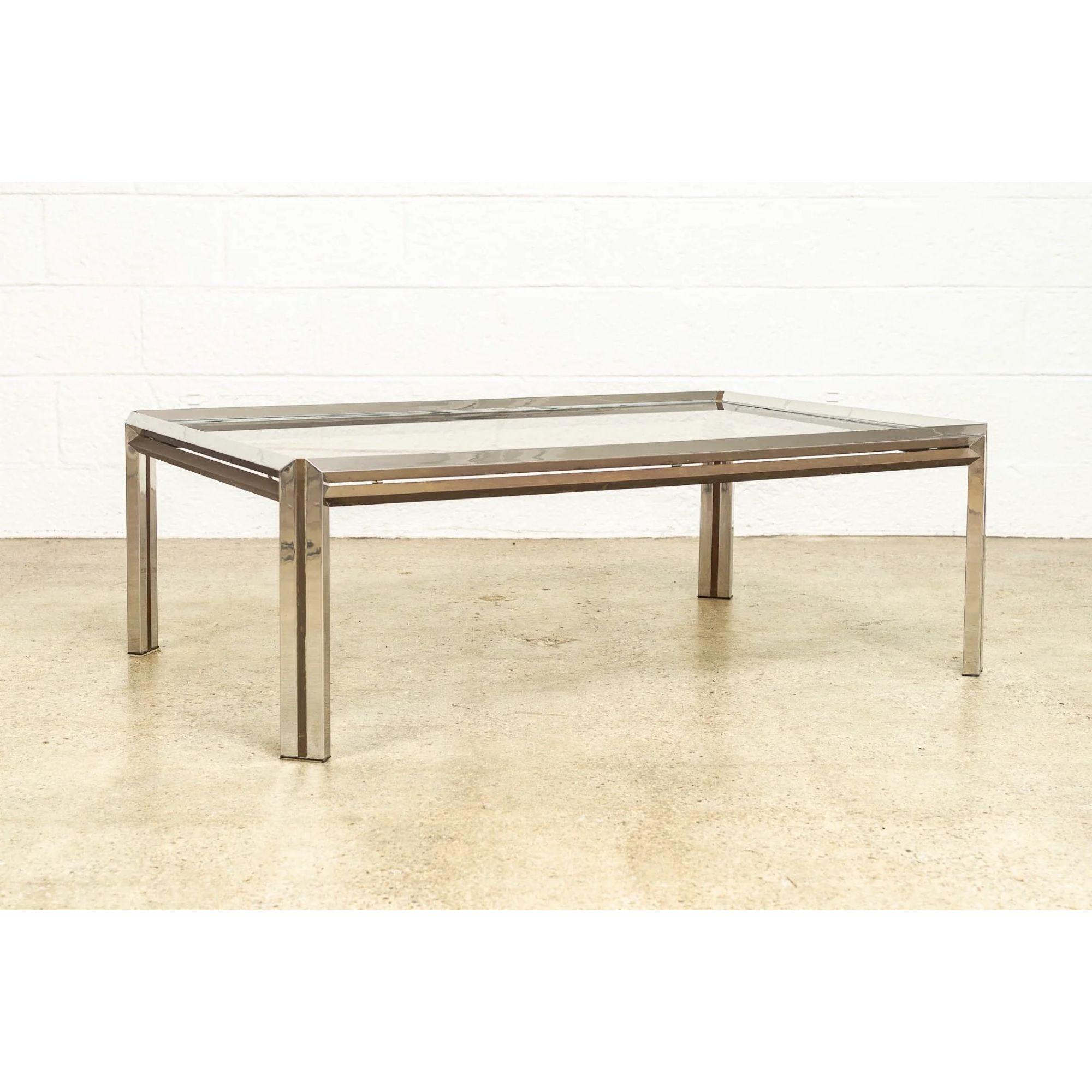 20th Century Mid-Century Modern Coffee Table in Chrome, Brass and Glass, 1970s For Sale