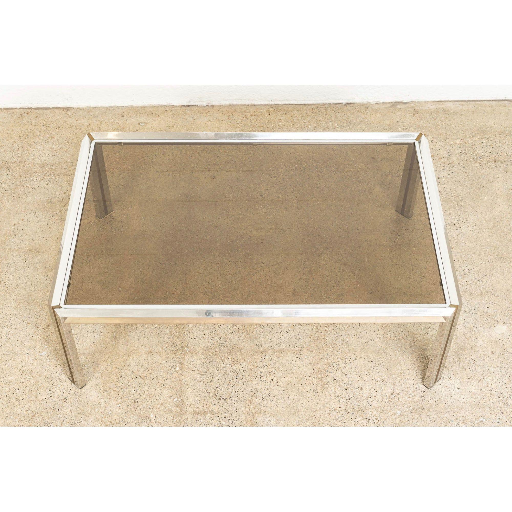 Mid-Century Modern Coffee Table in Chrome, Brass and Glass, 1970s For Sale 2