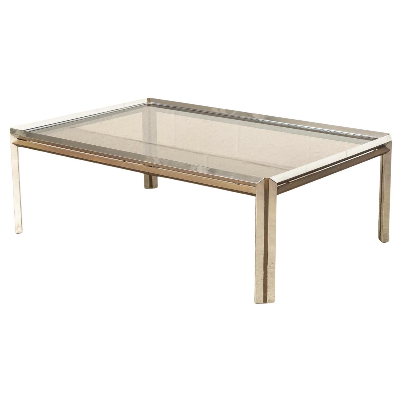 Mid-Century Modern Coffee Table in Chrome, Brass and Glass, 1970s For Sale