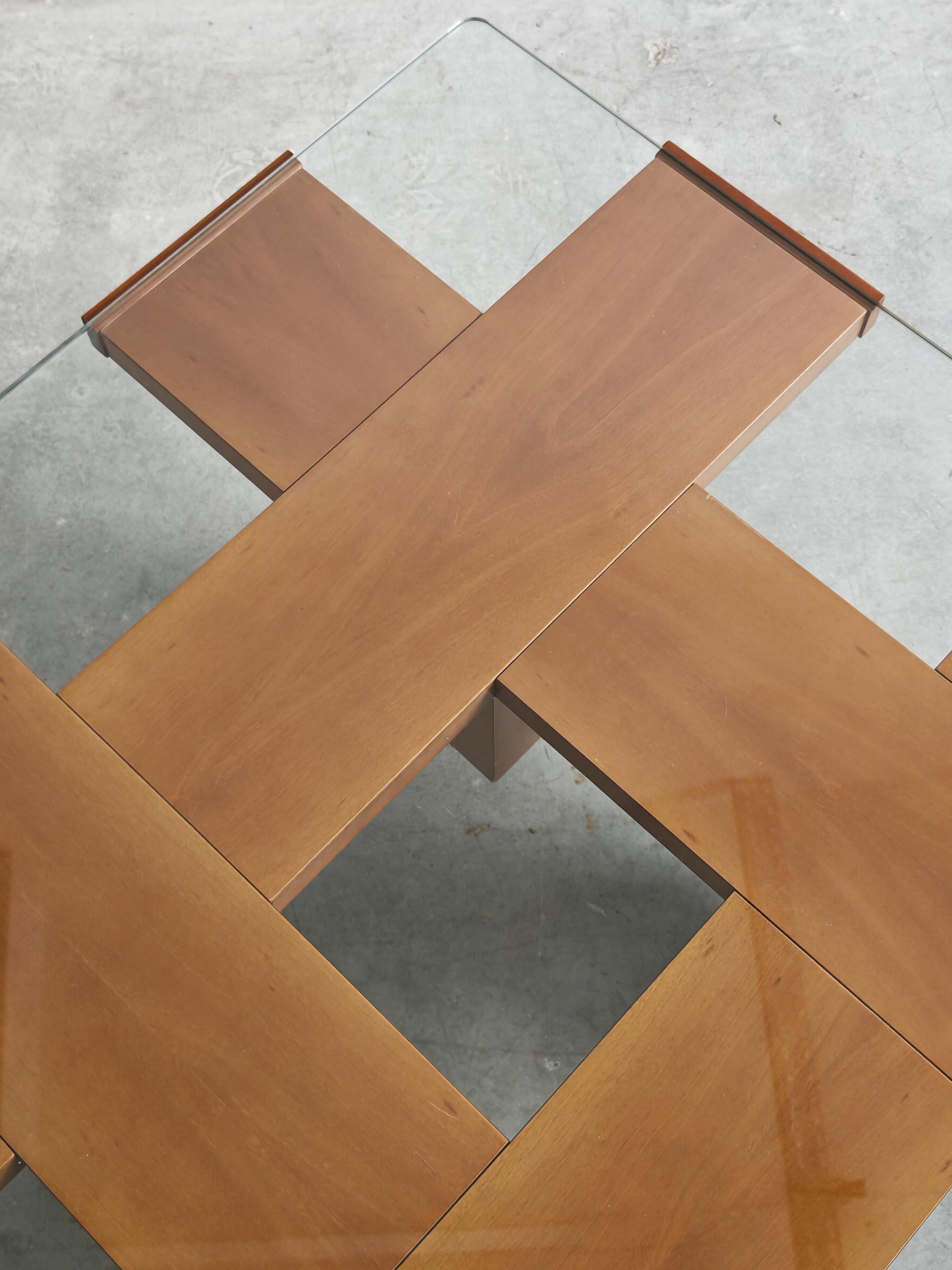 Mid Century Modern Coffee Table in elm wood with grid motif by Marco Zanuso For Sale 4