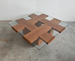 Mid Century Modern Coffee Table in elm wood with grid motif by Marco Zanuso