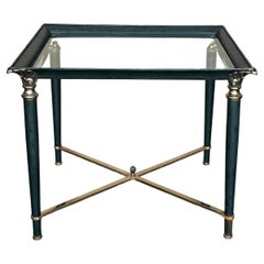 Moderner Couchtisch aus grünem Eisen aus der Mitte des Jahrhunderts mit Bronze- und Messingdetails