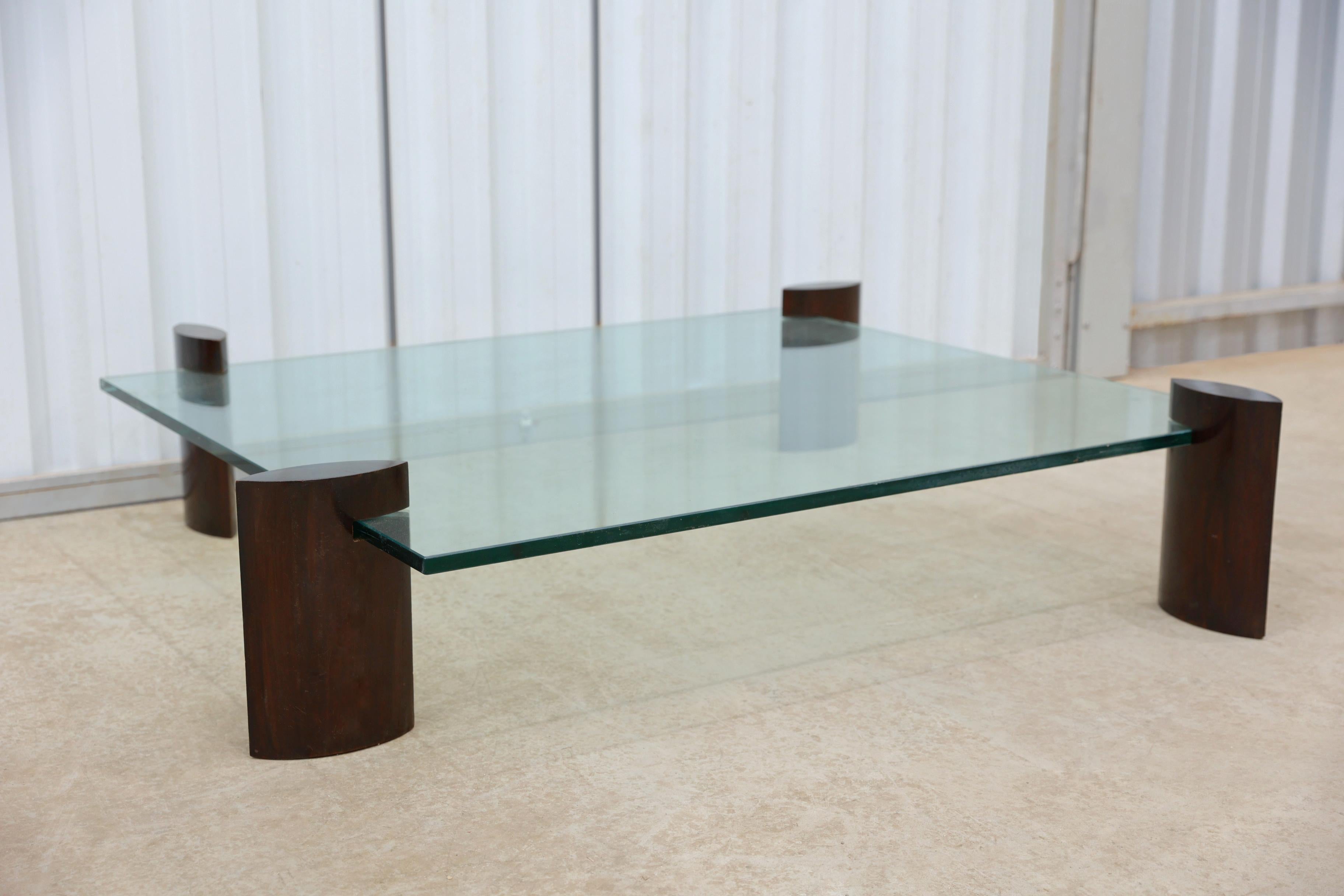Mid-Century Modern Mid Century Modern Coffee Table in Hardwood and Glass by Fatima, Brazil, 1960s