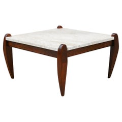Mesa de centro moderna de mediados del siglo XX en madera dura y mármol, Jean Gillon, años 60, Brasil