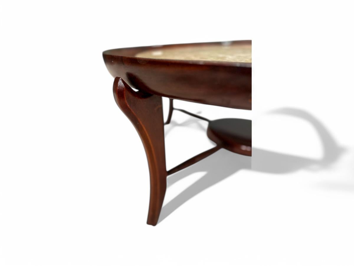 Table basse moderne brésilienne en bois dur et travertin, Giuseppe Scapinelli en vente 4