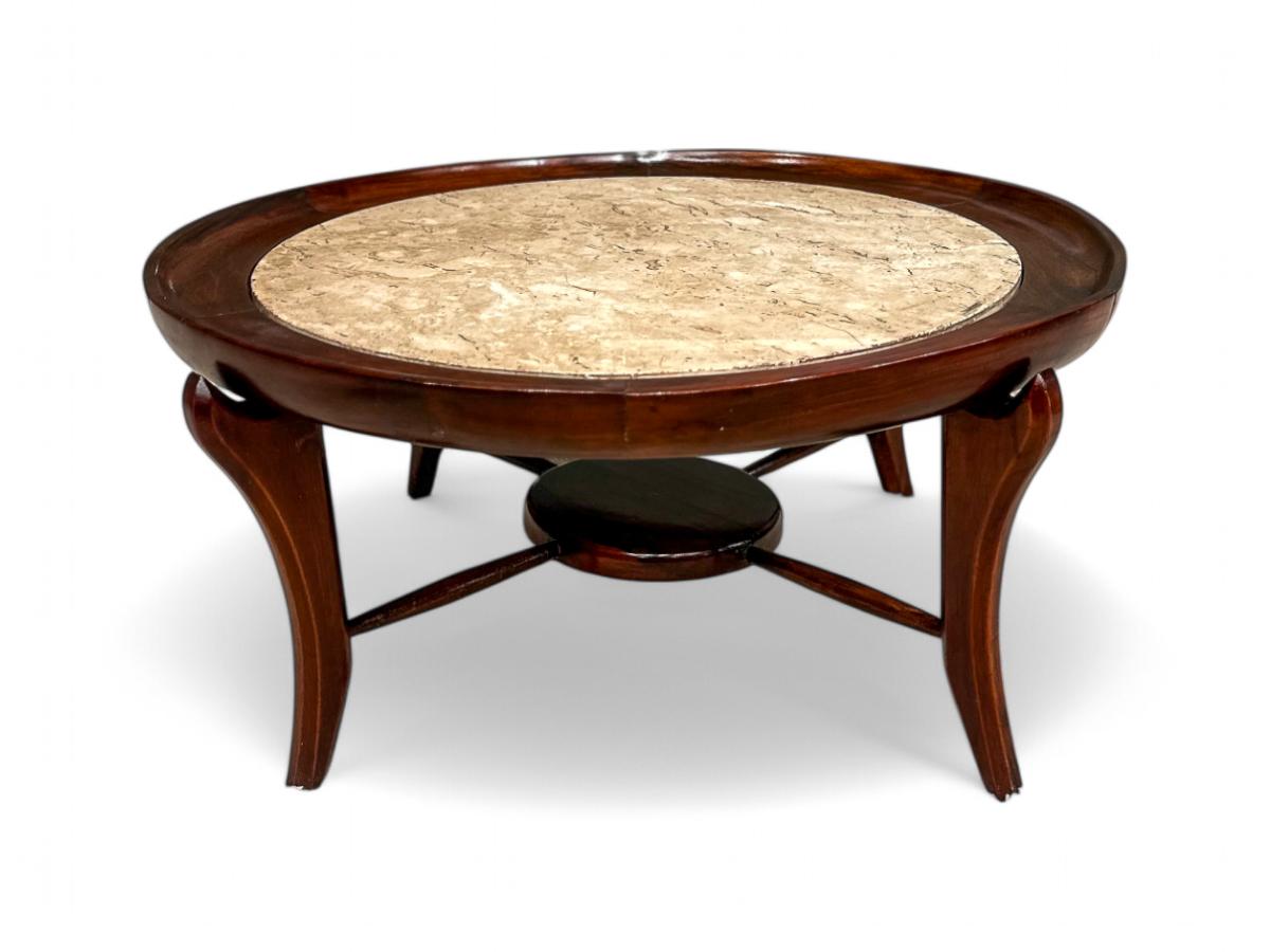 Table basse moderne brésilienne en bois dur et travertin, Giuseppe Scapinelli en vente 5