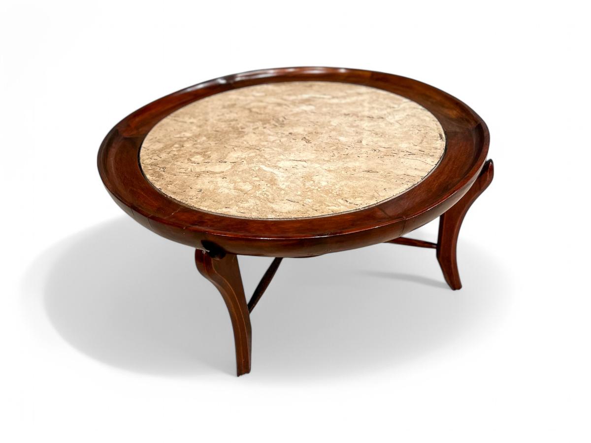 Table basse moderne brésilienne en bois dur et travertin, Giuseppe Scapinelli en vente 7