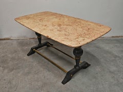 Mid-Century Modern Coffee Table in Marble, Brass and Wood, Italy, 1950s