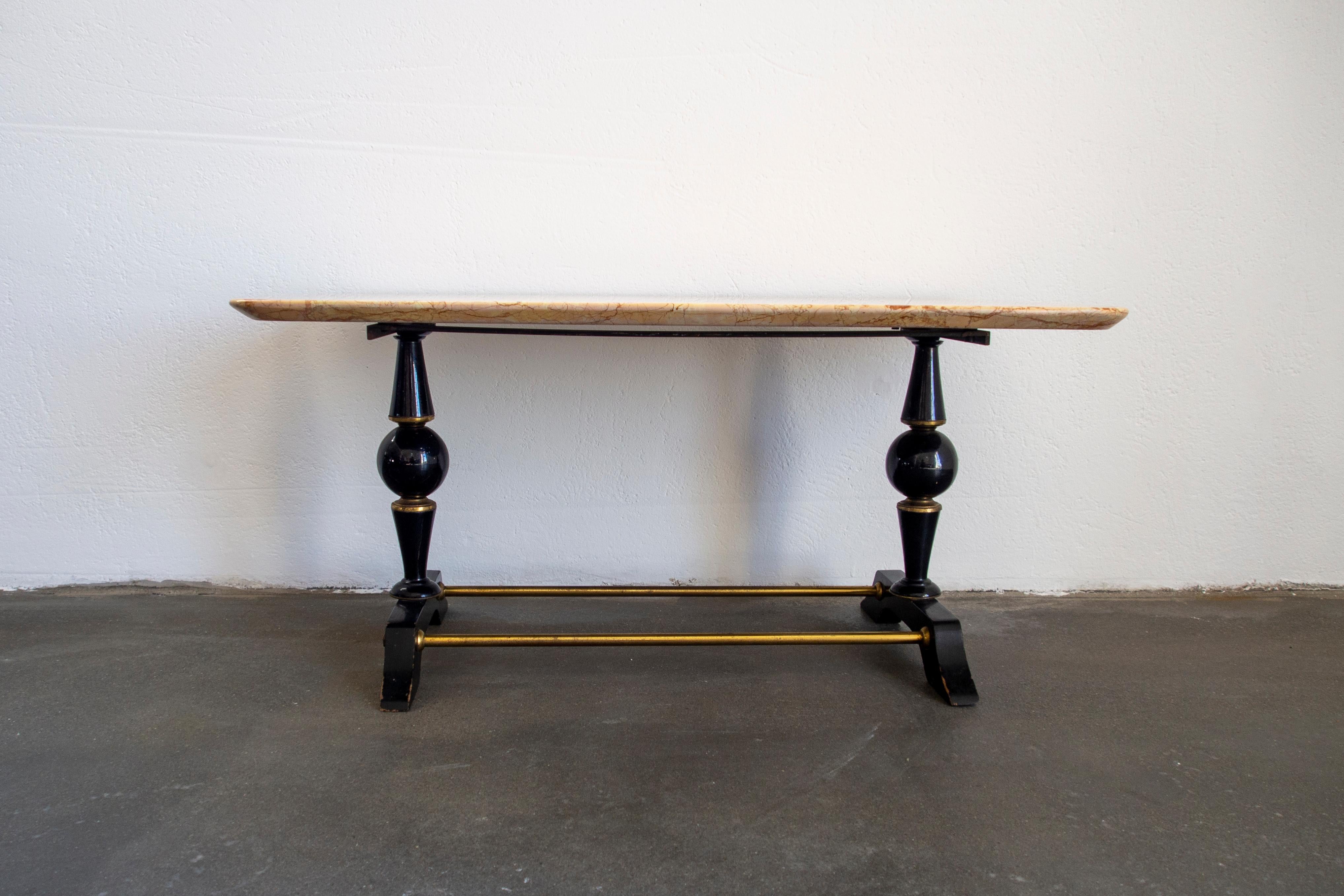 Mid-20th Century Mid-Century Modern Coffee Table in Marble, Brass and Wood, Italy, 1950s For Sale