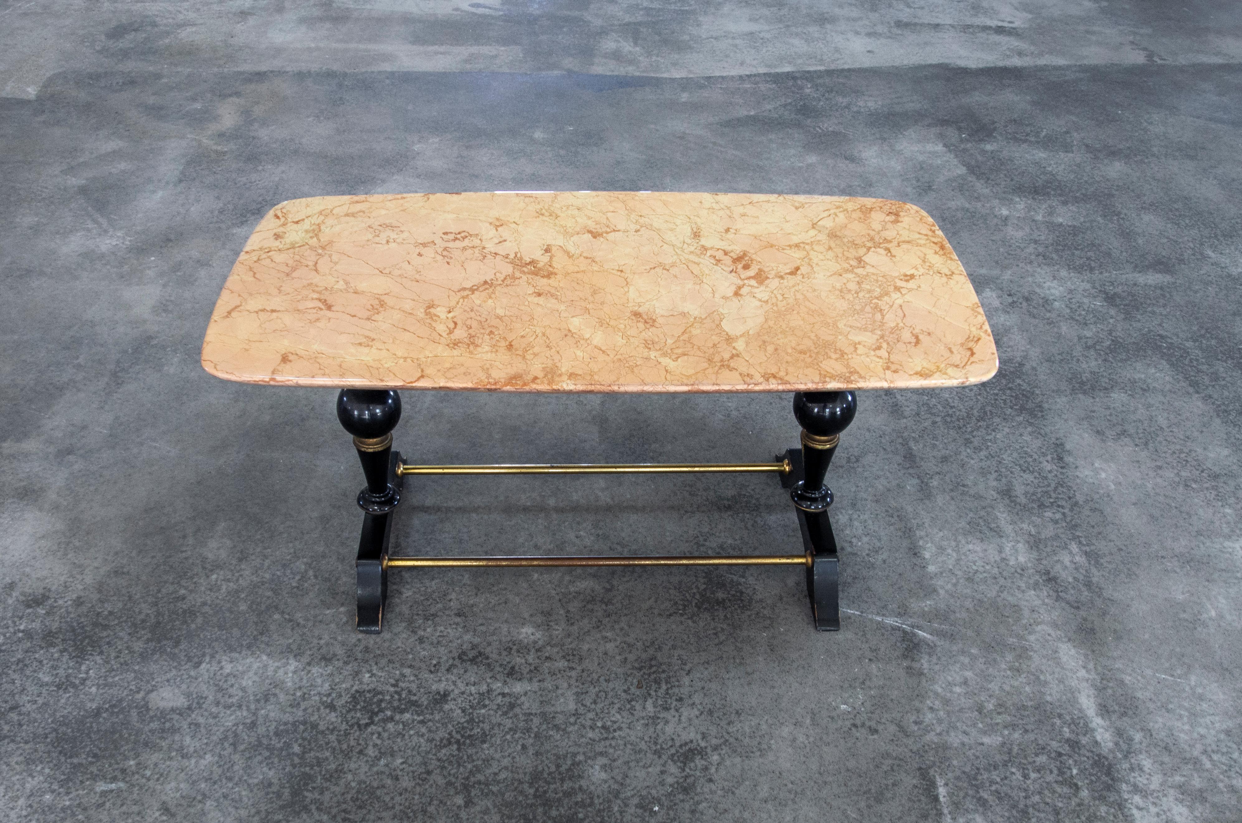 Mid-Century Modern Coffee Table in Marble, Brass and Wood, Italy, 1950s For Sale 1