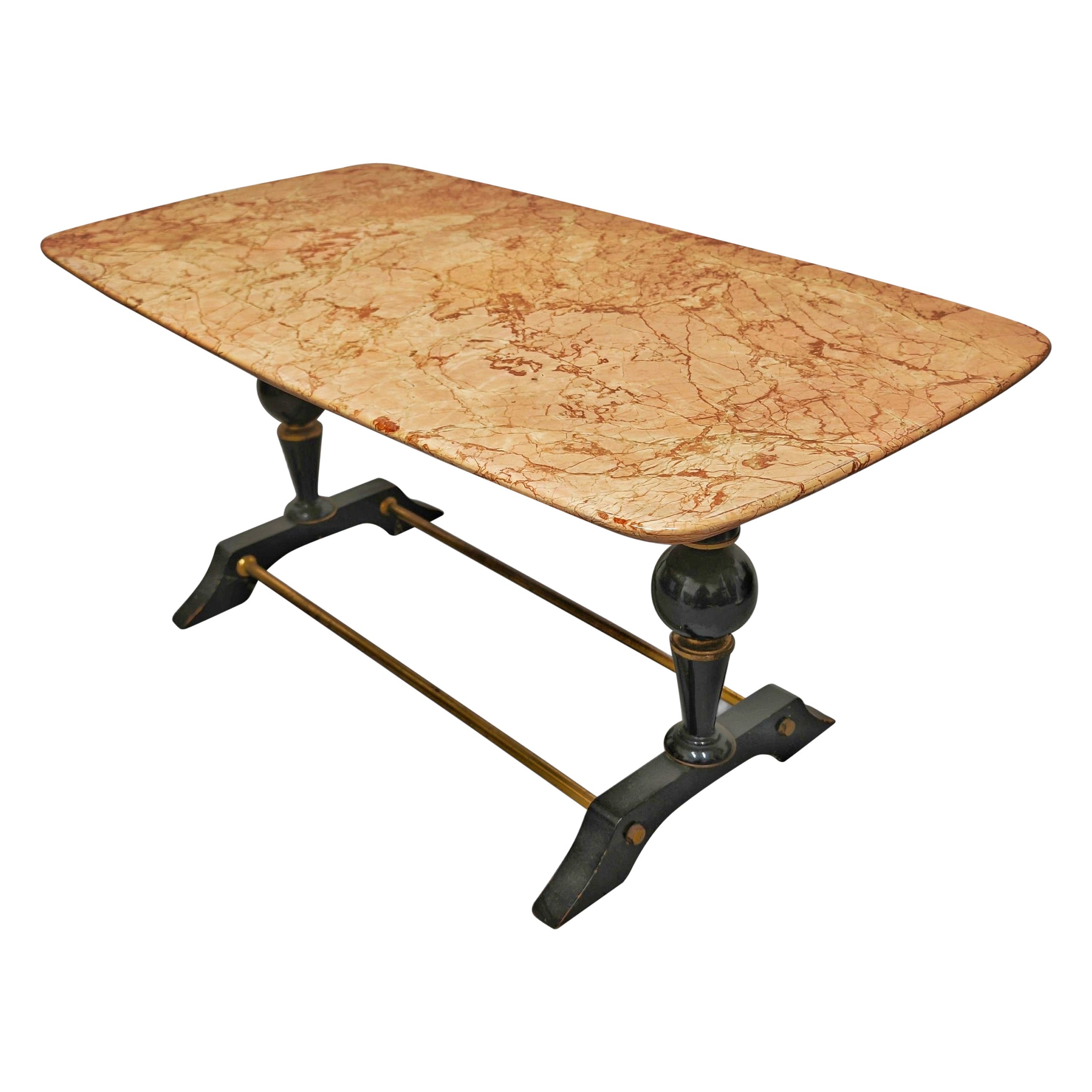 Table basse moderne du milieu du siècle en marbre, laiton et Wood, Italie, années 1950