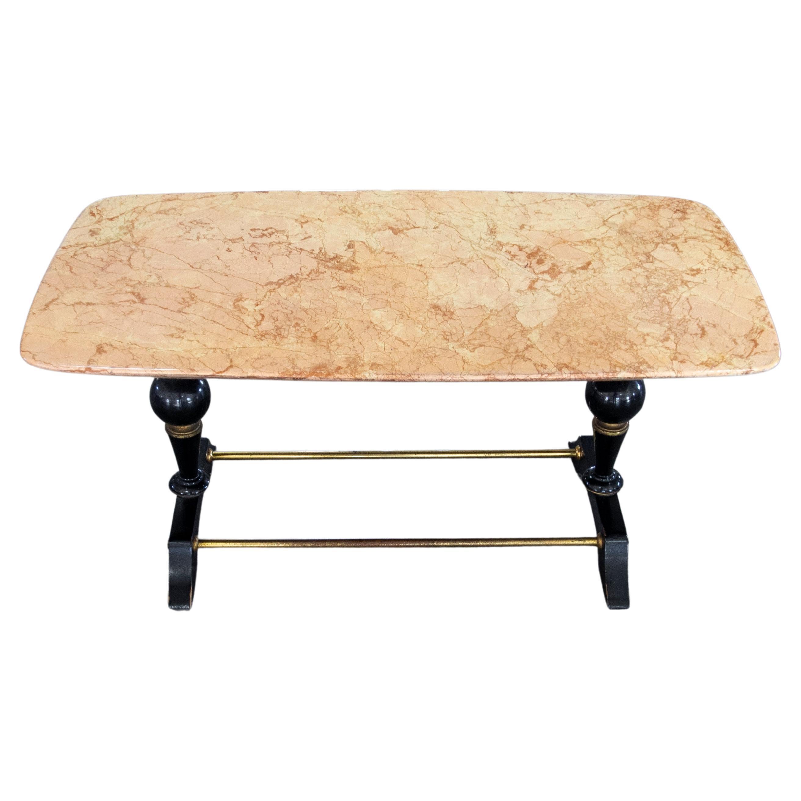 Table basse moderne du milieu du sicle dernier en marbre, laiton et bois, Italie, annes 1950 en vente