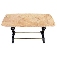 Mid-Century Modern Coffee Table in Marble, Brass and Wood, Italy, 1950s