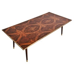Mid Century Modern Coffee Table in style of Willy Rizzo, walnut root veneer top