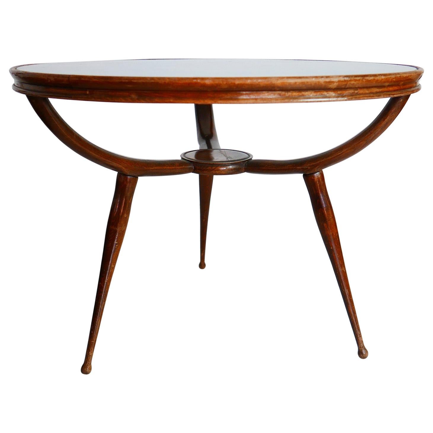 Mid-Century Modern Coffee Table in the Style of Carlo de Carli, Glass Top, 1950s