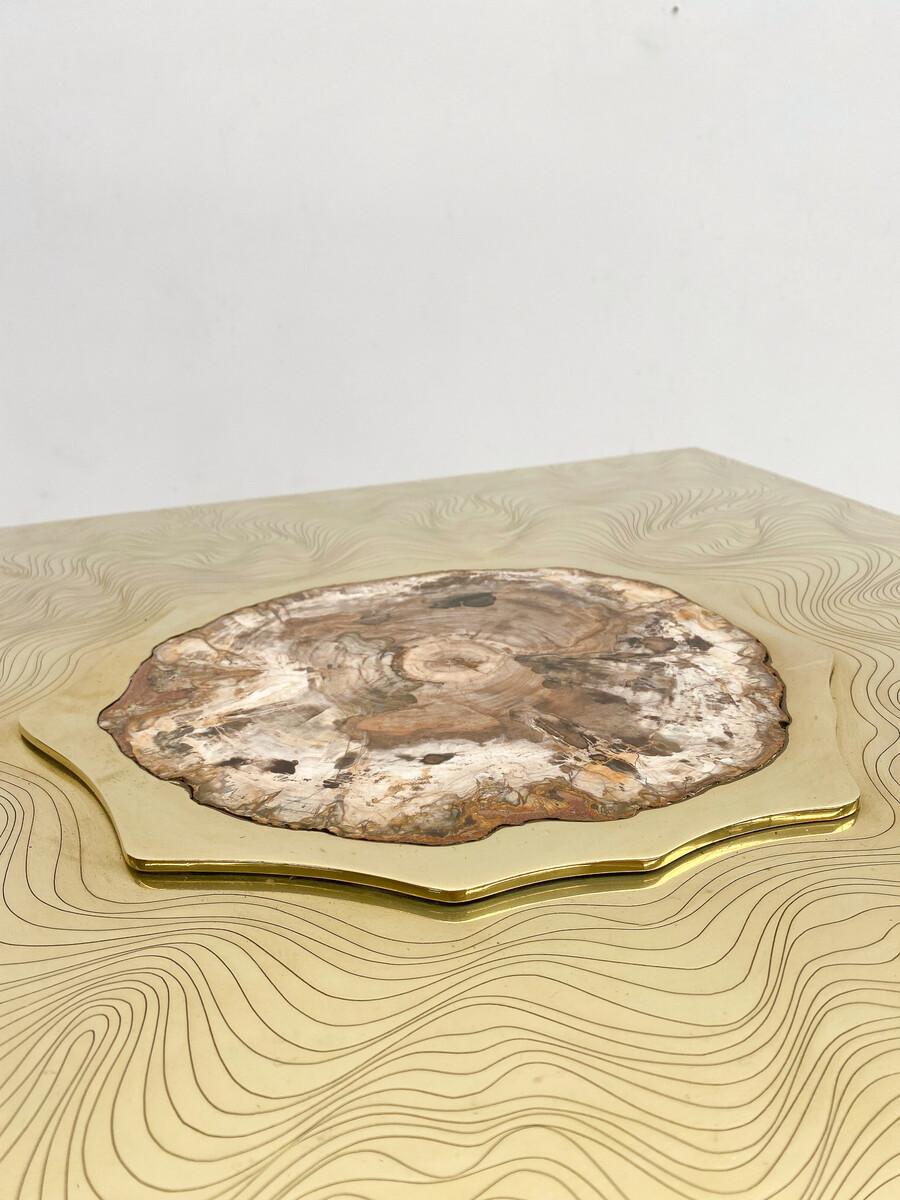 Belgian Mid-Century Modern Coffee Table in the Style of Dario, Fossil Wood Incrustation For Sale