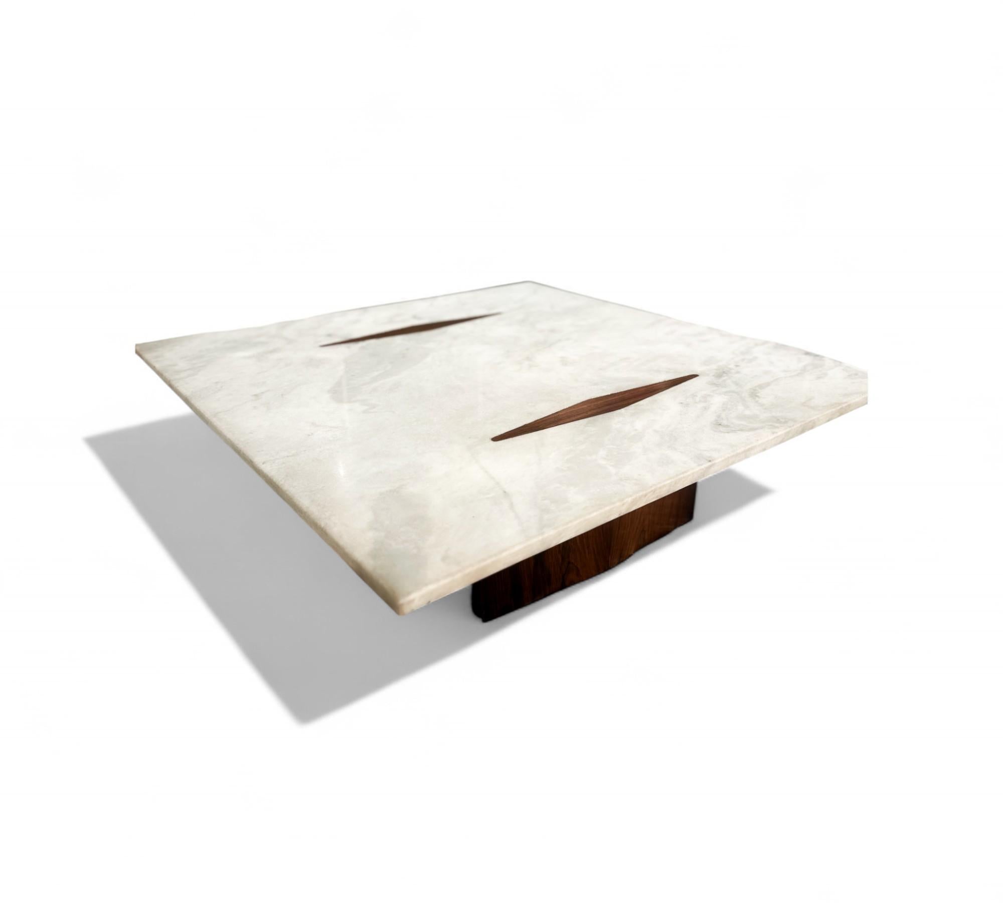 Mesa de centro moderna de mediados de siglo en madera y mármol de Jorge Zalszupin, Brasil Brasileño en venta
