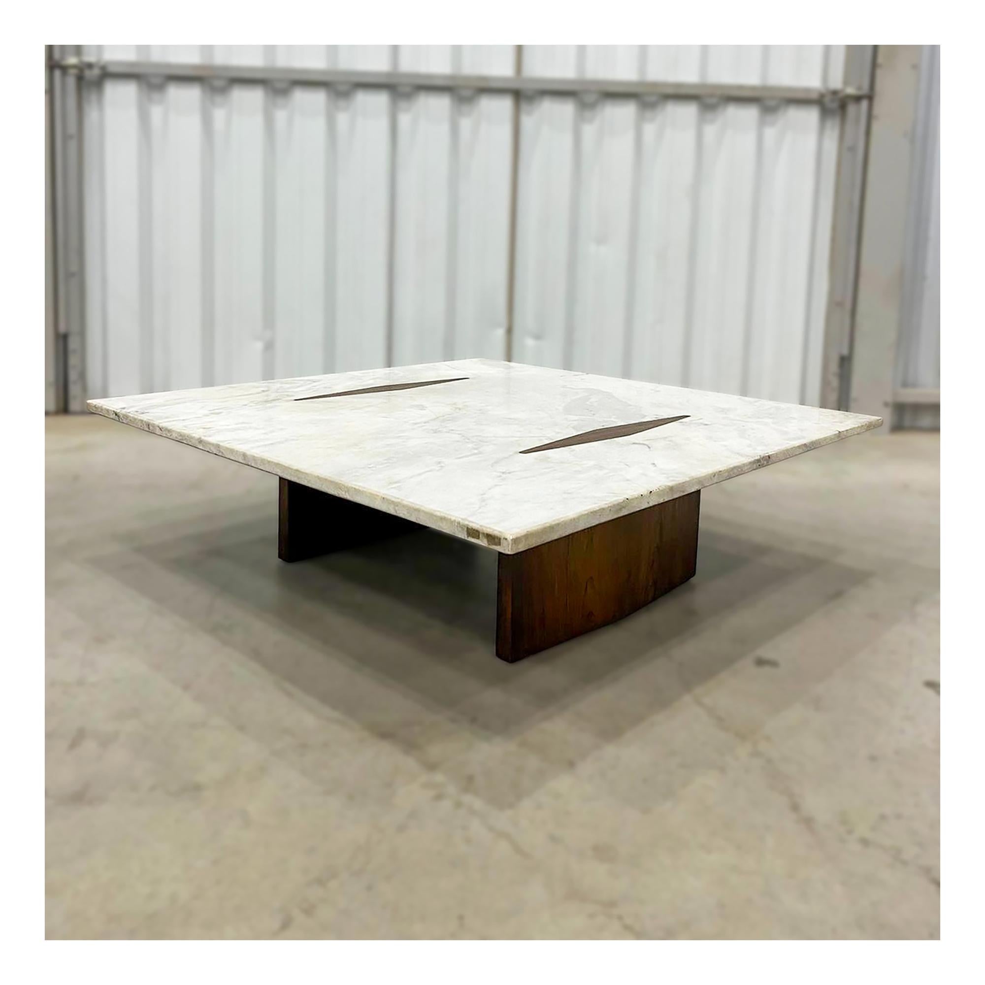 Mid-Century Modern Coffee Table in Wood & Marble by Jorge Zalszupin, Brazil For Sale 1