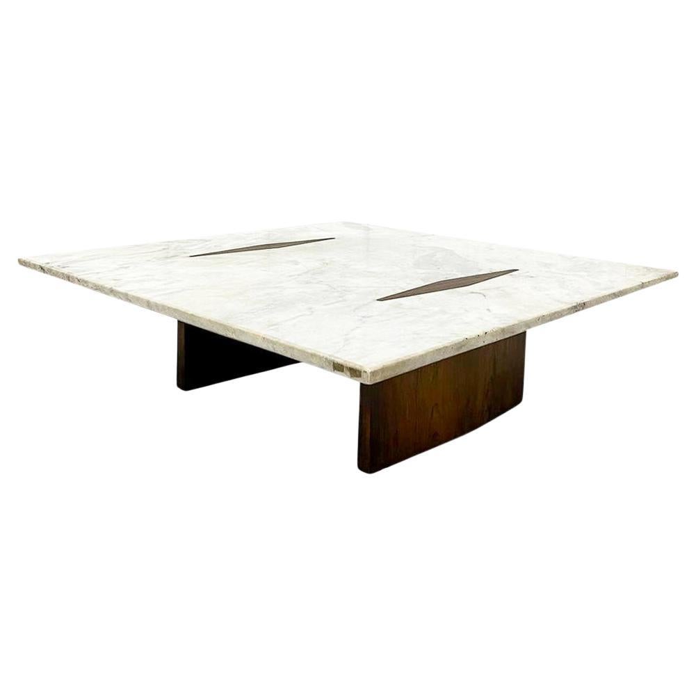 Table basse moderne du milieu du siècle en bois et marbre de Jorge Zalszupin, Brésil en vente