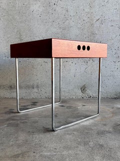 Mid-Century Modern Coffee Table, Japandi Style, Solid Wood & Chrome