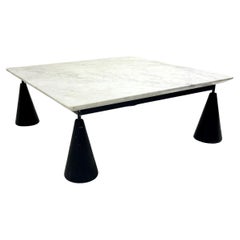 Mid-Century Modern Coffee Table, Marble, Steel and Leather, Italy, 1970s
