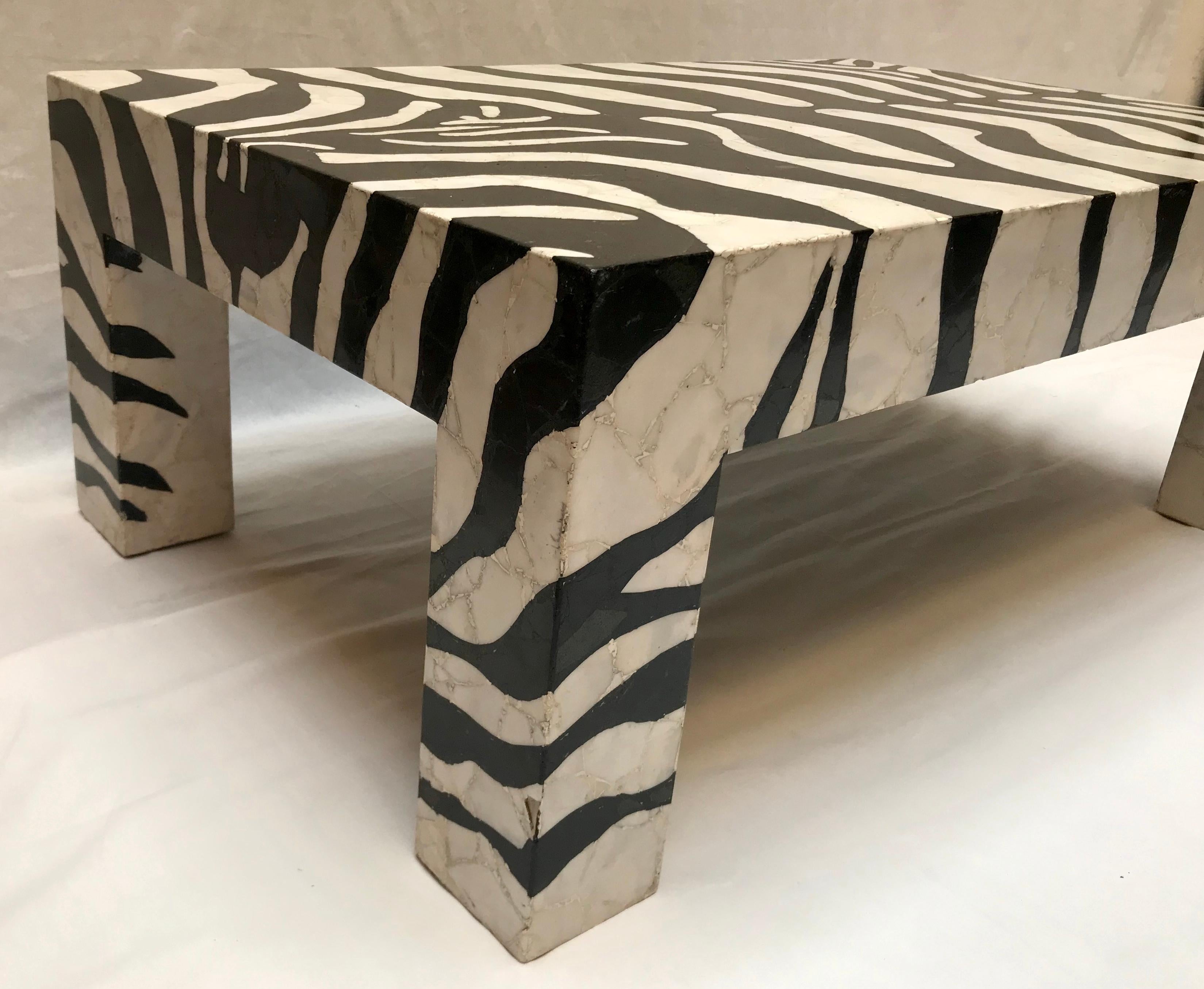 Painted Mid-Century Modern Coffee Table Marble Mozaic, Zebra Pattern For Sale