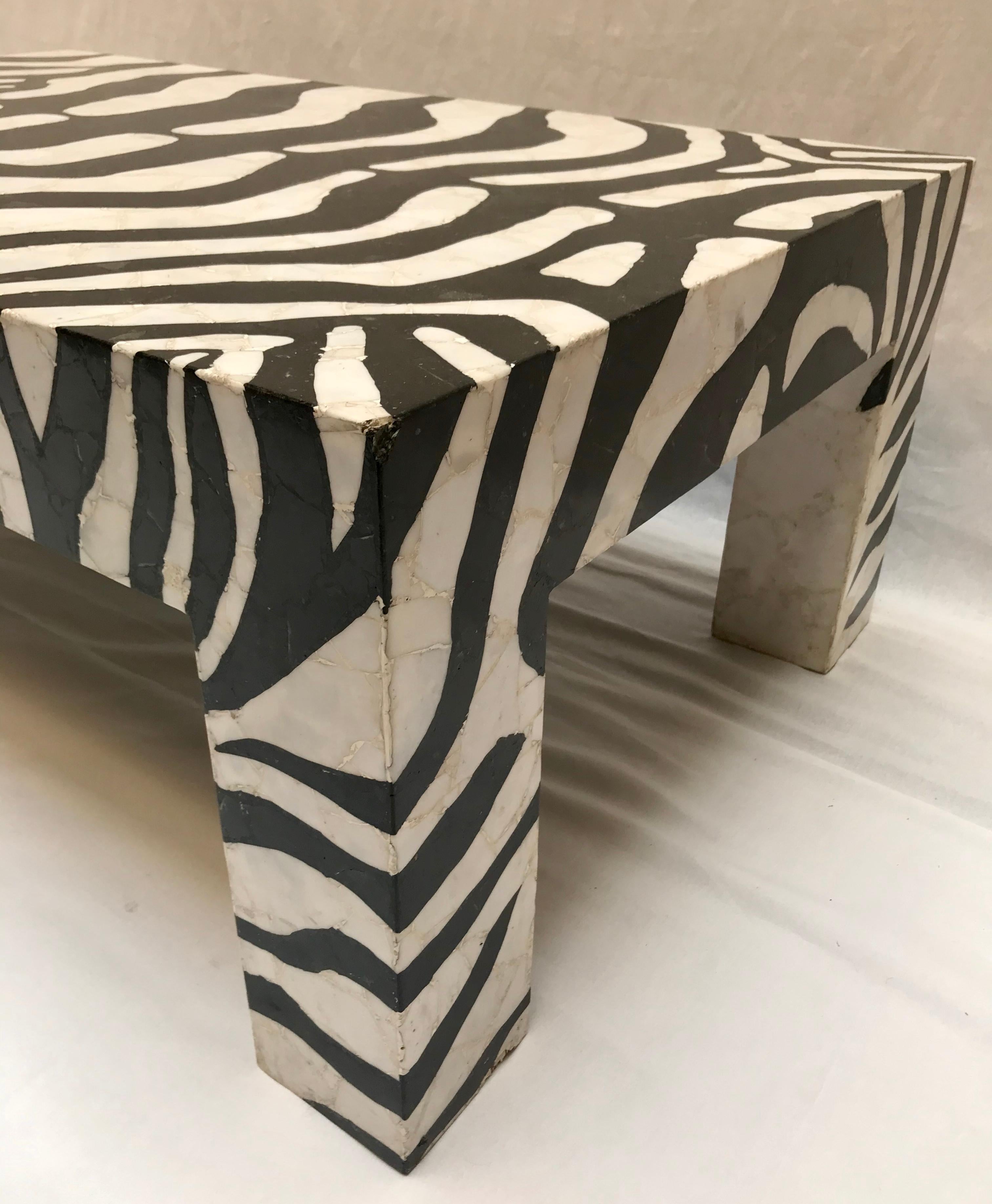 20th Century Mid-Century Modern Coffee Table Marble Mozaic, Zebra Pattern For Sale