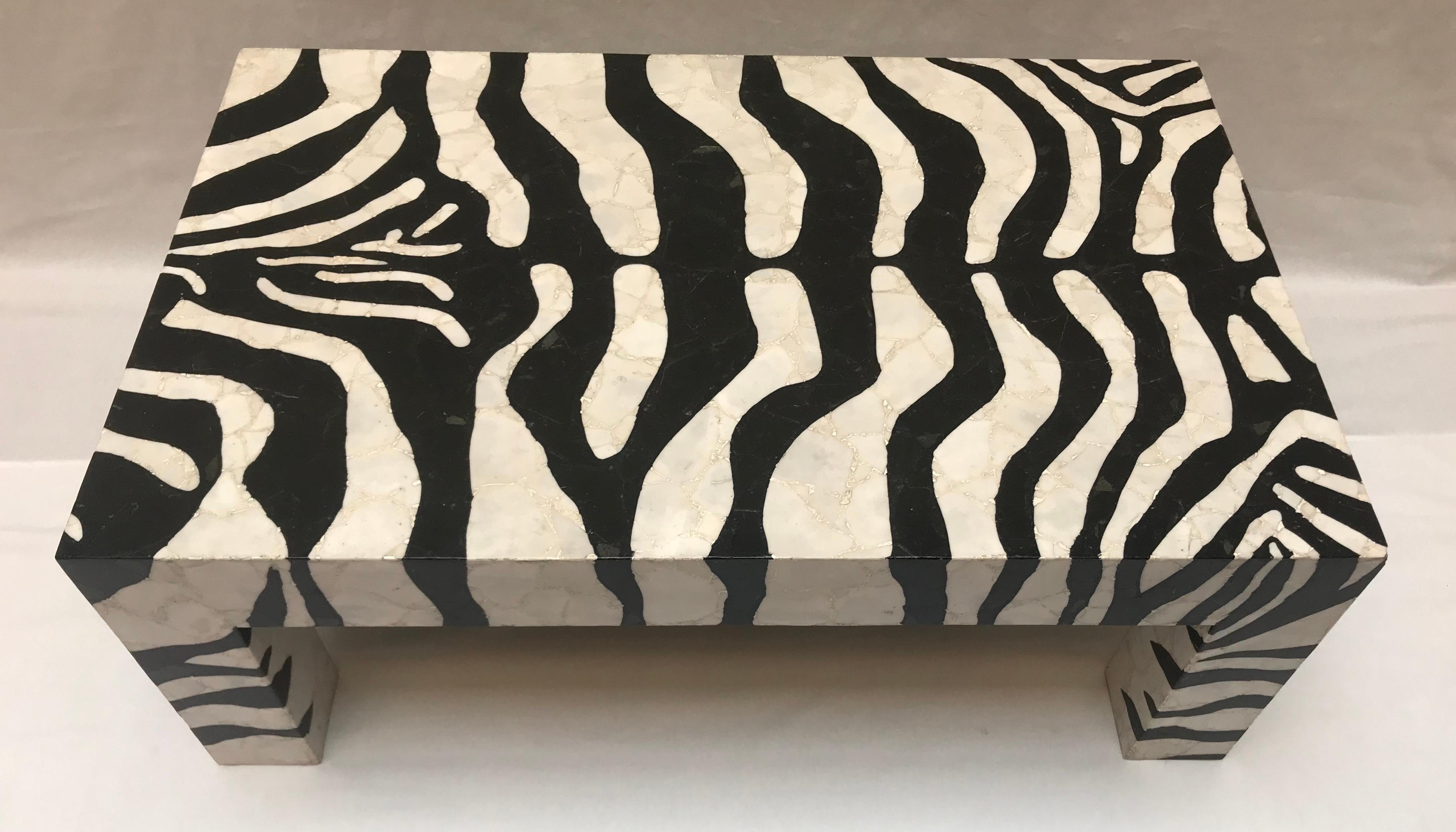 Mid-Century Modern Coffee Table Marble Mozaic, Zebra Pattern For Sale 1