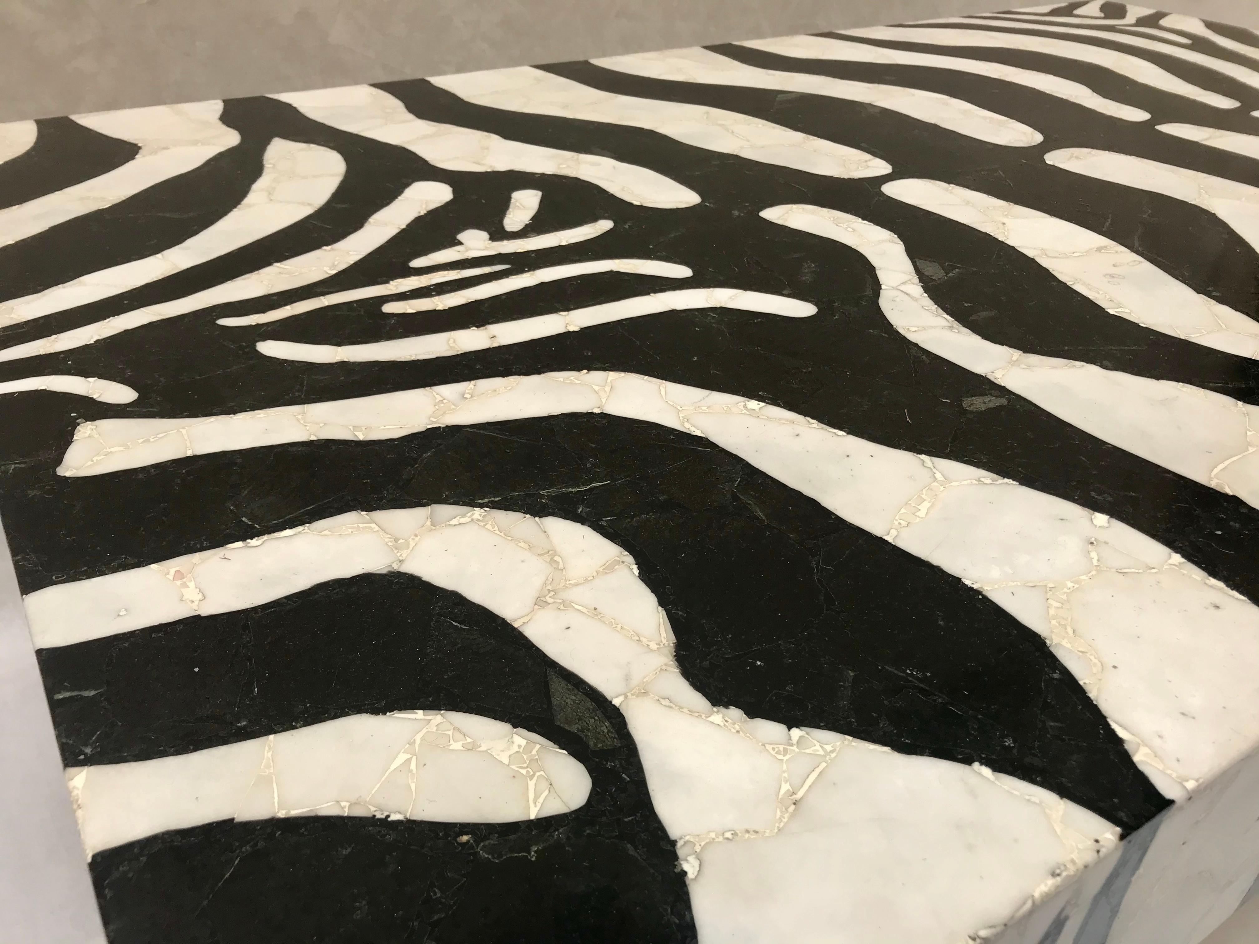 Mid-Century Modern Coffee Table Marble Mozaic, Zebra Pattern For Sale 2