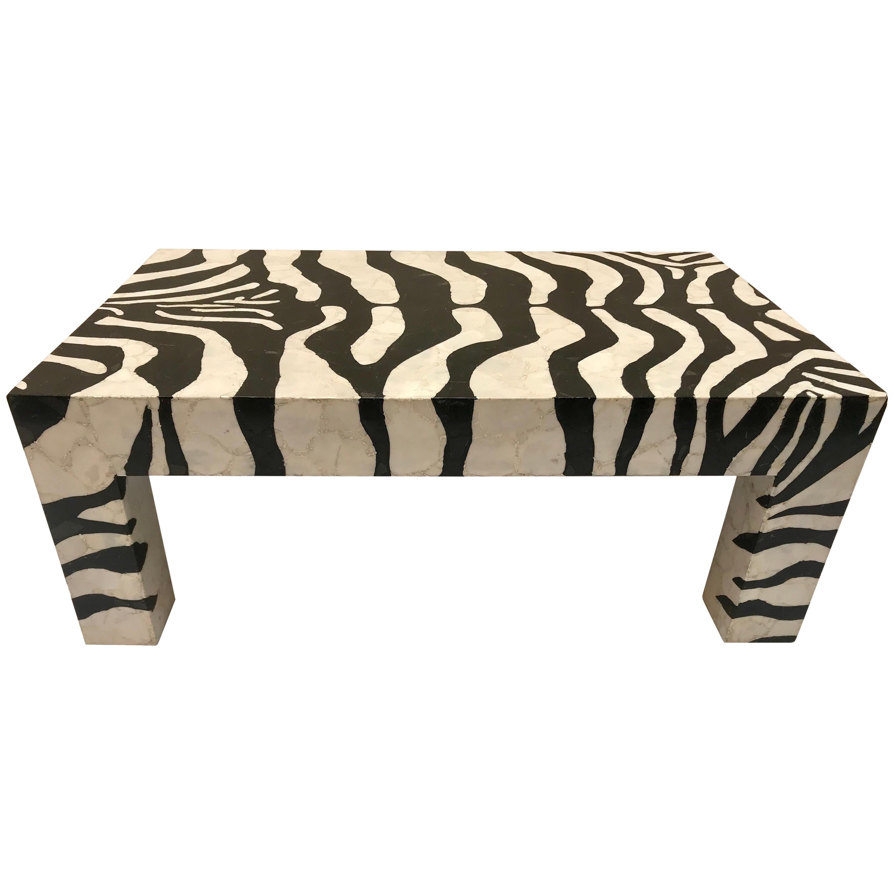 Mid-Century Modern Coffee Table Marble Mozaic, Zebra Pattern For Sale