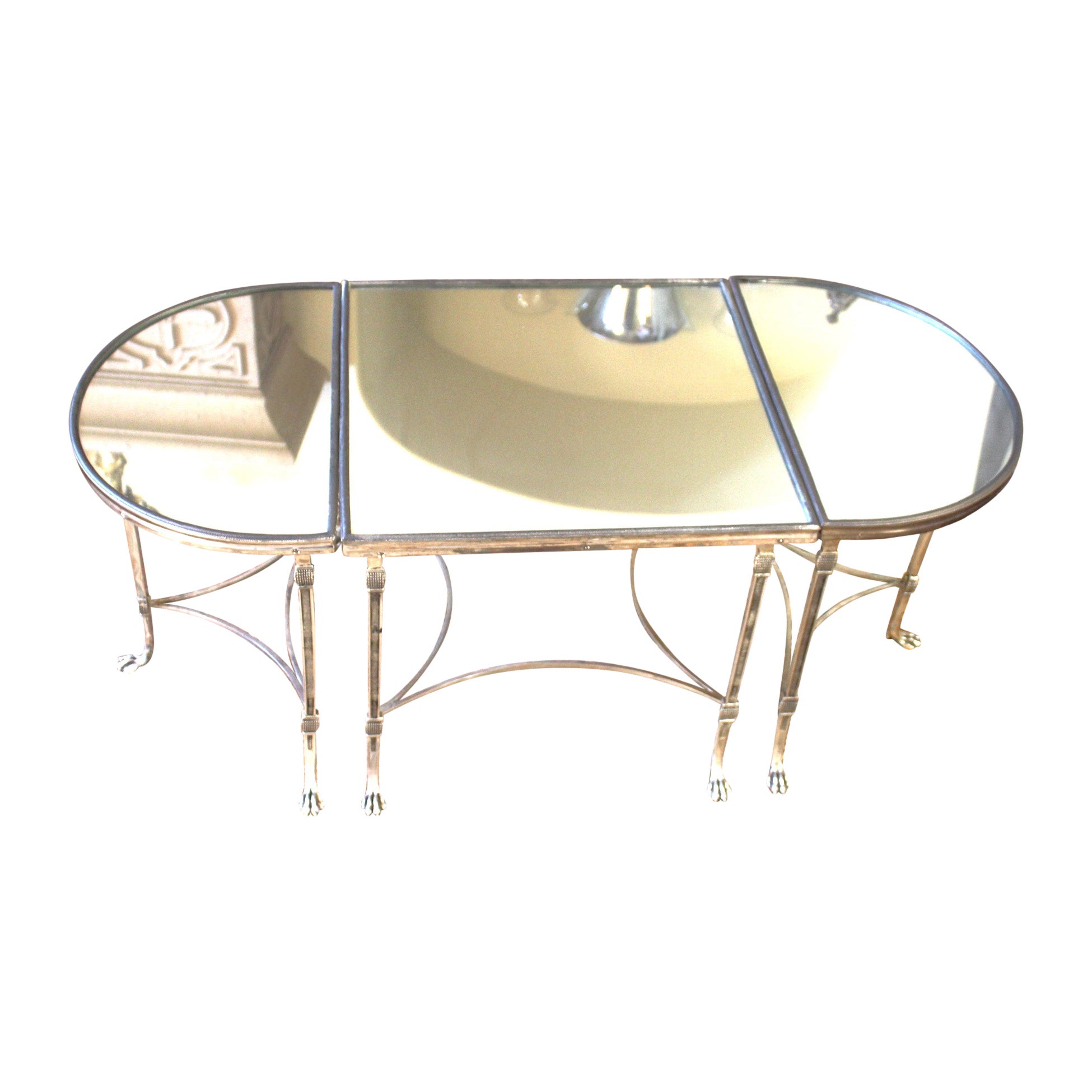 Mid Century/Modern Coffee Table set of 3 , Silver Plate , Paw feet
